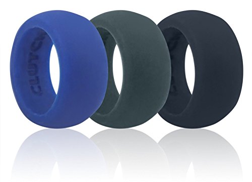 Silicone Wedding Ring 3 Pack - Men s Set of 3 Flexible Safety Comfort Wedding Band Rings in Black, Navy Blue, & Dark Gray Sleek 9mm Durable Comfortable Bands for Active Men (9)