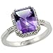 14k White Gold ( 9x7 mm ) Rectangular Amethyst