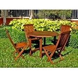 Outdoor Living : 38' Round Stow Away Wooden Table with 4 Wooden Folding Chairs (Stain) (28'H x 38'W x 38'D)