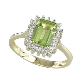 14K Yellow Gold 1 5 ct. Diamond and 6 x 8 MM Emerald Cut Peridot Ring by Katarina Jewelry