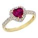 10k Yellow Gold Heart Shaped Lab-Created Ruby and Diamond Ring, Size 8