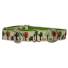 Designer Dog Collar - Eco Dog Martingale Collar - White/Green - Small - Made in USA