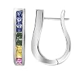 14K White Gold Multi-Color Sapphire Hoop Earrings