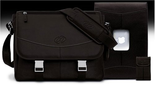 15" MacCase Premium Leather MacBook Shoulder Bag/ Sleeve /iPod Set - Chocolate