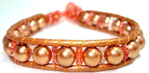 Click here to buy Citrine Coral Pearl Beaded Leather Bracelet Hope Believes - Fair Trade.