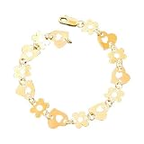 14K Yellow Alternate '' Hearts & Flower '' Bracelet