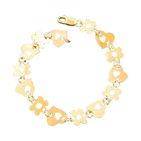 14K Yellow Alternate '' Hearts & Flower '' Bracelet
