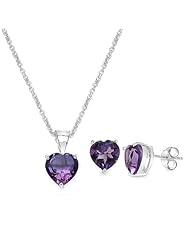 4.50 Carat Amethyst Heart Shape .925 Sterling Silver Earring & Pendant Set