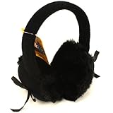 Kids 3-9 Winter Plush Fuzzy Ski Earmuff Ribbon Black