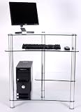 Modern Glass & Steel Computer Desk w Keyboard, Tower & Printer Shelves