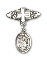 Sterling Silver Baby Badge with St. Kilian Charm and Badge Pin with Cross