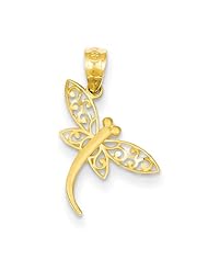 14K Yellow Gold Satin Dragonfly Charm Pendant