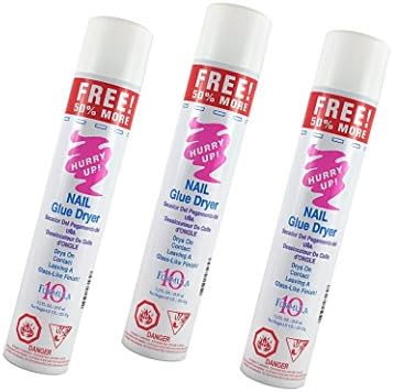 Hurry Up GLUE SPRAY ACTIVATOR Nail Glue Dryer.Dries all nail glues instantly. It works with liteless gels, silk, linens, fiberglass wraps, tips and dip powders - Size 7.2 fl oz. (Pack 3)