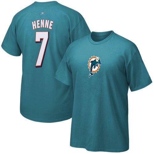 Reebok Miami Dolphins #7 Chad Henne Aqua Player T-shirt (Medium)