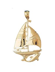 14K Yellow Gold Sailboat With Dolphin Pendant