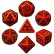 Q-Workshop Polyhedral 7-Die Set: Carved Elven Elvish Dice Set (Red with Black)