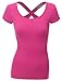 Doublju Women Cap Sleeve Round Neck Cross Back Detailed T-Shirt