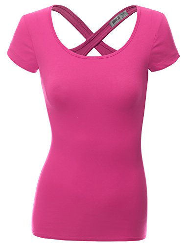 Doublju Women Cap Sleeve Round Neck Cross Back Detailed T-Shirt