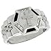 Sterling Silver Men's Watch Band Style Hexagon Ring w/ CZ Stones, 17/32 in. (14mm) wide