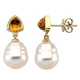 14K Yellow or White Gold Paspaley South Sea Cultured Pearl and Citrine Earrings - Various Sizes