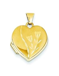 14K Gold Flower Heart Locket Photo Pendant Jewelry |A