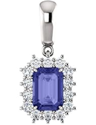 14K White Gold 7.00x5.00mm Emerald Cut Tanzanite and Diamond Pendant -- LIFETIME WARRANTY