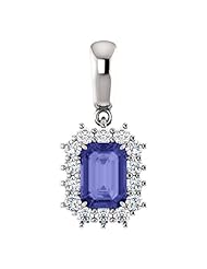 10K White Gold 7.00x5.00mm Emerald Cut Tanzanite and Diamond Pendant -- LIFETIME WARRANTY