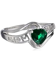Sterling Silver Created Emerald Heart Mom Ring