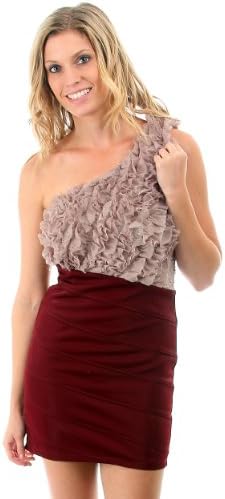 G2 Fashion Square Women's One Shoulder Ruffle Bodycon Dress(DRS-EVP,WIN-S)