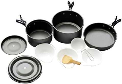 GlobalHouse Portable Non-stick Cooking Pot Set with Foldable Handles for Outdoors Camping Hiking Picnic, Convenient Campfire Cookware Set