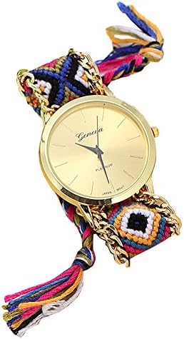 Soulvin Women Geneva Tribal Charm Watch Handmade Colorful Weave Wrist Bracelet Watch Multicolor