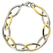 Bracelet Stainless Steel Gold Plated Two Tone Link Chain Design Polished Finish 8.25" by Bucasi