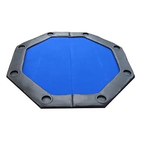 JPCommerce PDOCT-BLUE Padded Octagon Folding Poker Table Top with Cup Holders – Blue
