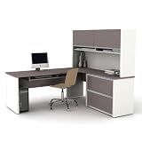 Sandstone and Slate Bestar Connexion L-Shape Wood Computer Desk with Hutch