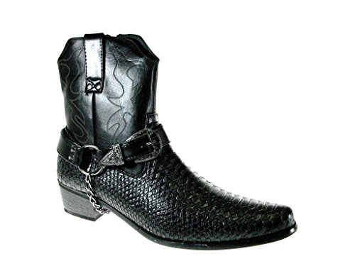 Alfa Men's M1734 Faux Snake Skin Western Cowboy Boots w/ Belted Chain