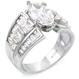 SterlingSilverCubicZirconiaMarquise&CZEngagementRing