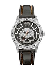 Harley-Davidson Womens Bulova Bling Skull Wrist Watch 76L140