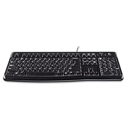 Logitech Products - Logitech - K120 Ergonomic Desktop Keyboard, USB, Black - Sold As 1 Each - Comfortable, quiet typing. - Spill-resistant design. - Easy-to-read keys. - Adjustable tilt legs. -