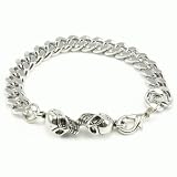 シルバー Wスカル 喜平チェーンブレスレット[CODE:0052624] W喜平