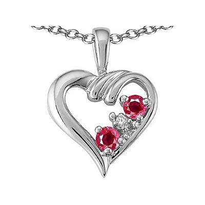 0.32 cts Genuine Ruby and Diamond Heart Pendant - 14kt White or Yellow Gold
