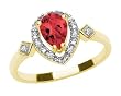 10k Yellow Gold, July Birthstone, Lab Created Ruby and Diamond Pear Shaped Ring