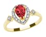 10k Yellow Gold, July Birthstone, Created Ruby and Diamond Pear Shaped Ring