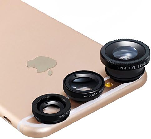 [Upgraded]Paratron 3 in 1 Universal Clip-On Camera Lens Kits Fish Eye with 180 Degree Lens &amp; 10X Macro Lens&amp; 0.65X Wide Angle Lens for Digital Camera and Mobile Phone, BLACK