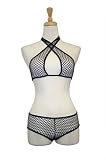 Exposed By Magic Silk Fishnet Collection, Fishnet Criss Cross Halter And Boy Short, Black, Small/Meduim by Exposed by Magic Silk