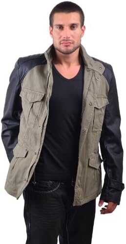 RNT23 JEANS Men's Multi-pocket Contrast Sleeve Utility Jacket L GREEN