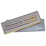 PARKER CLASSIC STAINLESS STEEL GOLD TRIM PEN AND PENCIL SET