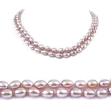Double Strand 17-18 Inches 6-7mm Purple Oval Shape Freshwater Cultured Pearl Necklace