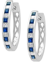 14k White Gold Princess-cut Diamond & Blue Sapphire Hoop Earrings (1 1/4 cttw, H-I, SI2)