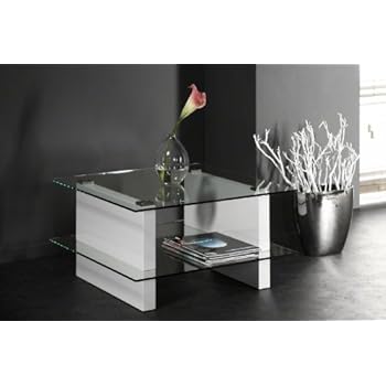 Table Basse Carrée Design En Verre Et Piétement en Laqué Blanc