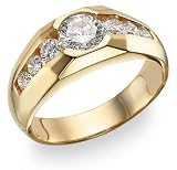 14K Gold Men's Large Center CZ Stone Ring